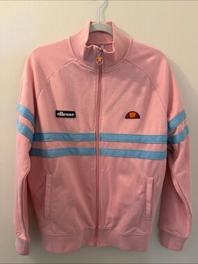 Ellesse Pink Zip-Up Track Jacket with Light Blue Stripes
